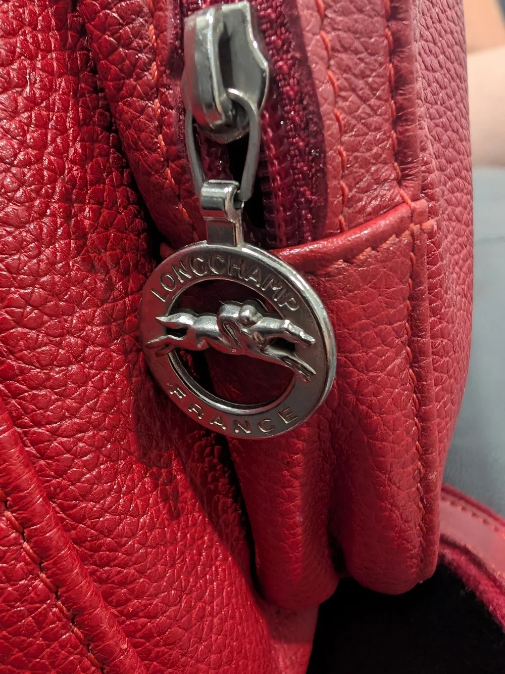 Vintage Red Pebble Leather Longchamp Backpack